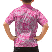 Tahitian Tiare Flower Family Matching Puletasi and Hawaiian Shirt Pink Polynesian Pattern