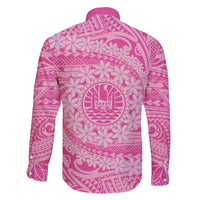 Tahitian Tiare Flower Family Matching Puletasi and Hawaiian Shirt Pink Polynesian Pattern