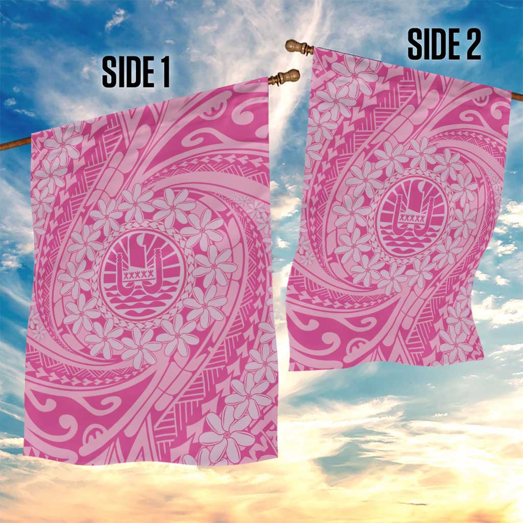 Tahitian Tiare Flower Garden Flag Pink Polynesian Pattern