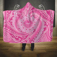 Tahitian Tiare Flower Hooded Blanket Pink Polynesian Pattern