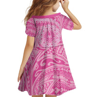 Tahitian Tiare Flower Kid Short Sleeve Dress Pink Polynesian Pattern