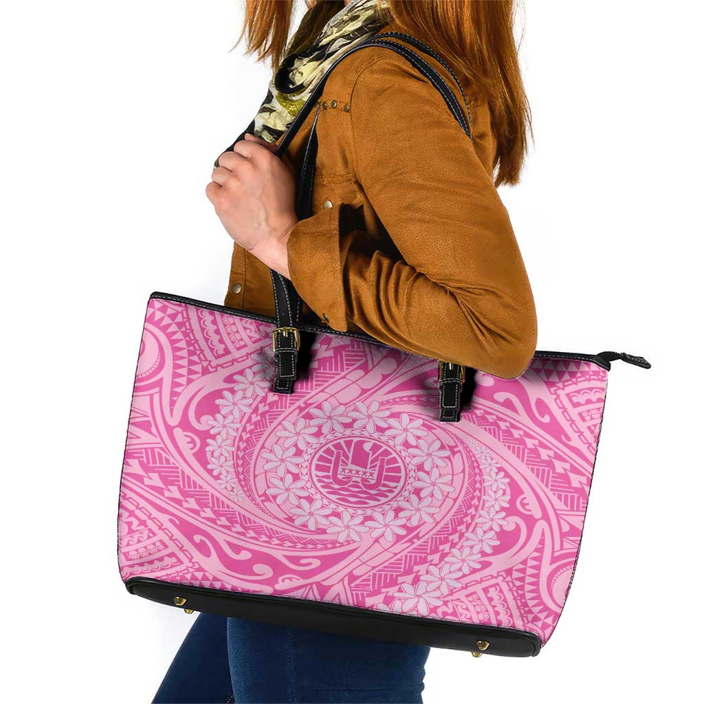 Tahitian Tiare Flower Leather Tote Bag Pink Polynesian Pattern LT9 Pink - Polynesian Pride