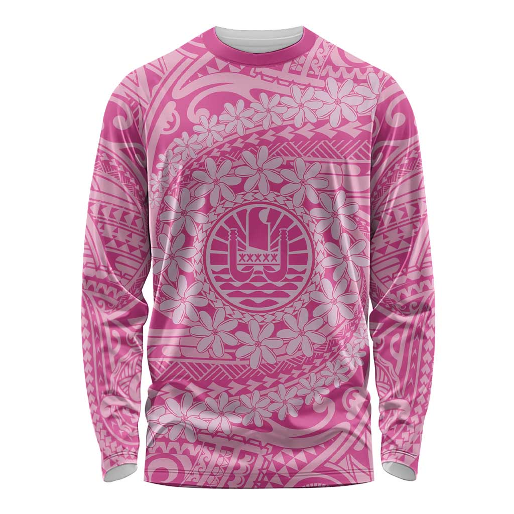 Tahitian Tiare Flower Long Sleeve Shirt Pink Polynesian Pattern LT9 Unisex Pink - Polynesian Pride