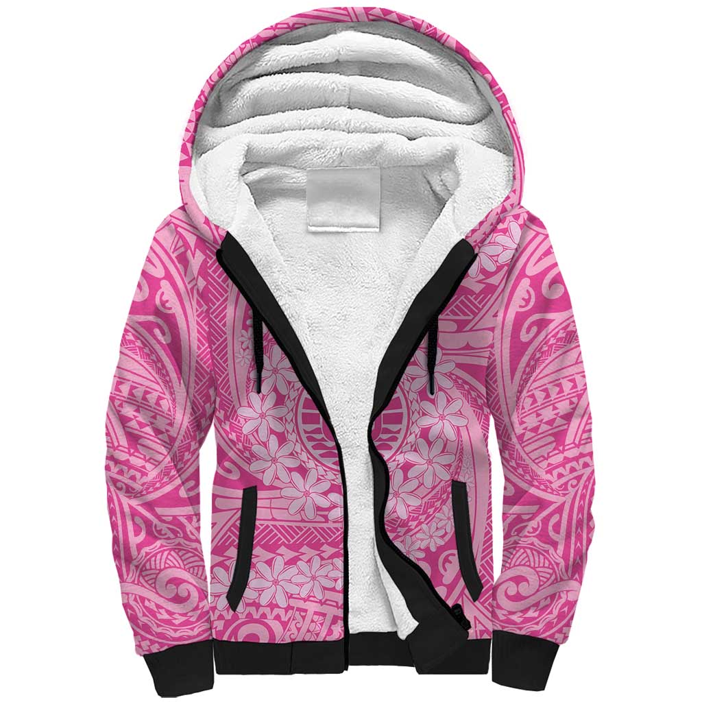 Tahitian Tiare Flower Sherpa Hoodie Pink Polynesian Pattern LT9 Unisex Pink - Polynesian Pride