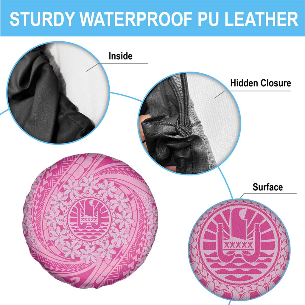 Tahitian Tiare Flower Spare Tire Cover Pink Polynesian Pattern