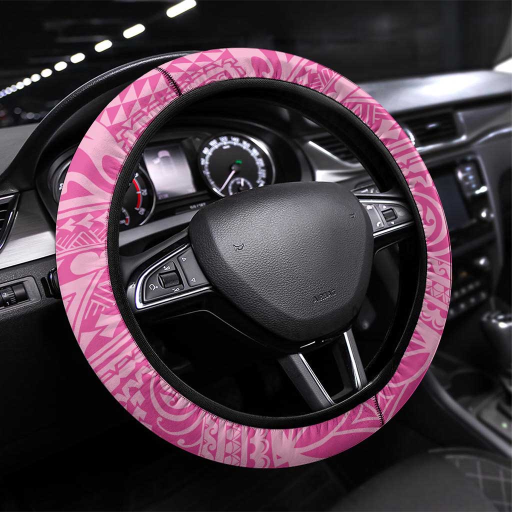 Tahitian Tiare Flower Steering Wheel Cover Pink Polynesian Pattern LT9 Universal Fit Pink - Polynesian Pride