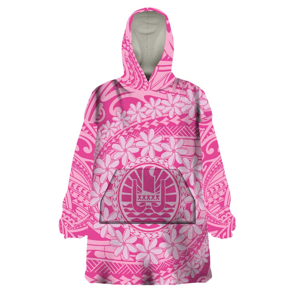 Tahitian Tiare Flower Wearable Blanket Hoodie Pink Polynesian Pattern LT9 One Size Pink - Polynesian Pride