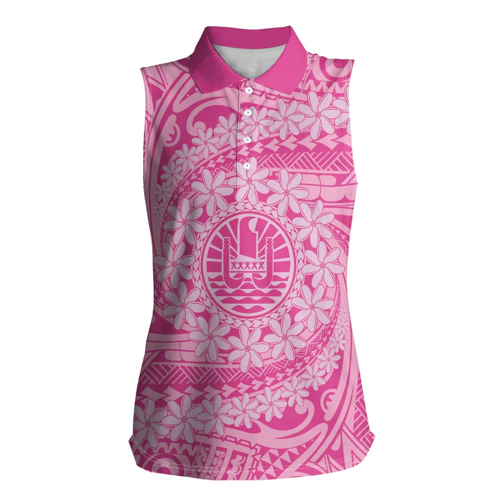 Tahitian Tiare Flower Women Sleeveless Polo Shirt Pink Polynesian Pattern LT9 Female Pink - Polynesian Pride