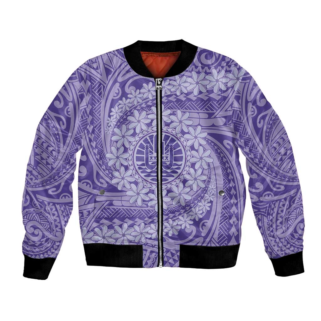 Tahitian Tiare Flower Bomber Jacket Violet Polynesian Pattern LT9 Unisex Violet - Polynesian Pride