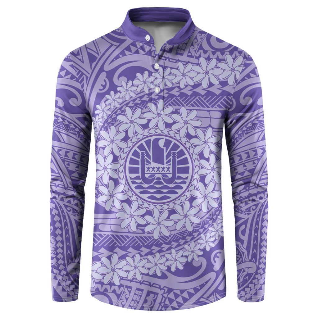 Tahitian Tiare Flower Button Sweatshirt Violet Polynesian Pattern LT9 Violet - Polynesian Pride