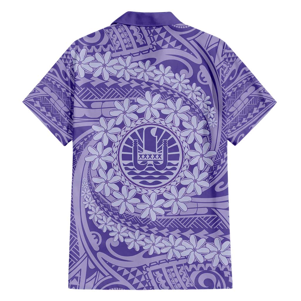 Tahitian Tiare Flower Family Matching Short Sleeve Bodycon Dress and Hawaiian Shirt Violet Polynesian Pattern