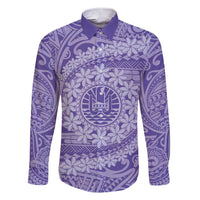 Tahitian Tiare Flower Family Matching Short Sleeve Bodycon Dress and Hawaiian Shirt Violet Polynesian Pattern