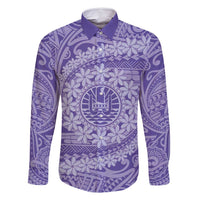 Tahitian Tiare Flower Family Matching Tank Maxi Dress and Hawaiian Shirt Violet Polynesian Pattern