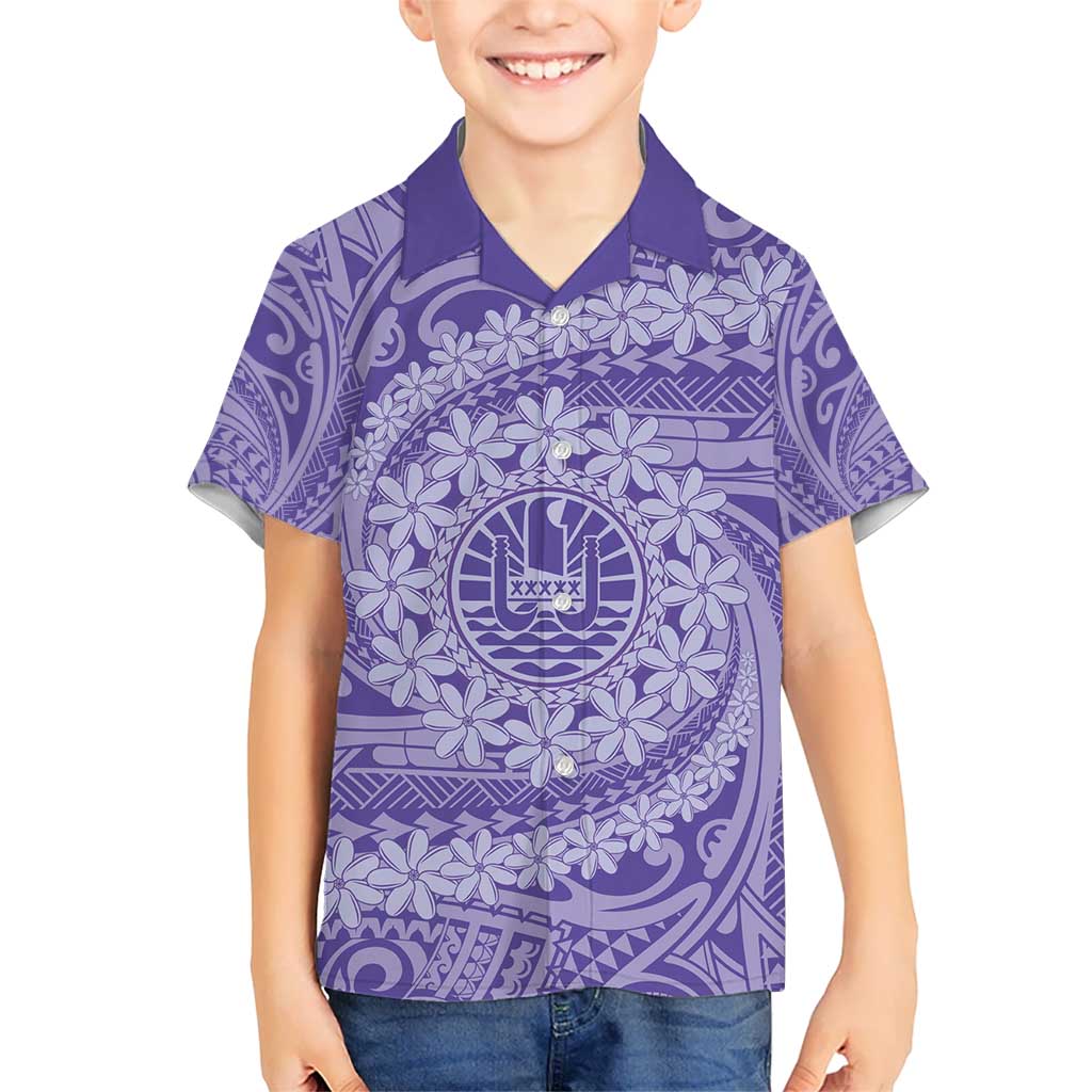 Tahitian Tiare Flower Kid Hawaiian Shirt Violet Polynesian Pattern LT9 Kid Violet - Polynesian Pride