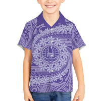 Tahitian Tiare Flower Kid Hawaiian Shirt Violet Polynesian Pattern LT9 Kid Violet - Polynesian Pride