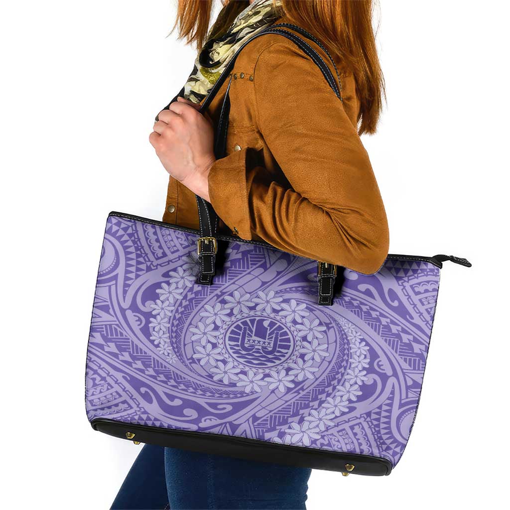 Tahitian Tiare Flower Leather Tote Bag Violet Polynesian Pattern LT9 Violet - Polynesian Pride