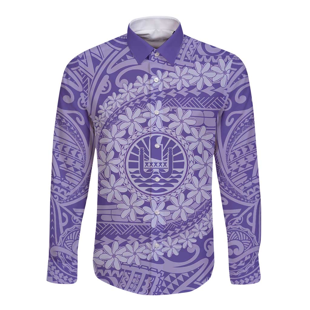 Tahitian Tiare Flower Long Sleeve Button Shirt Violet Polynesian Pattern LT9 Unisex Violet - Polynesian Pride