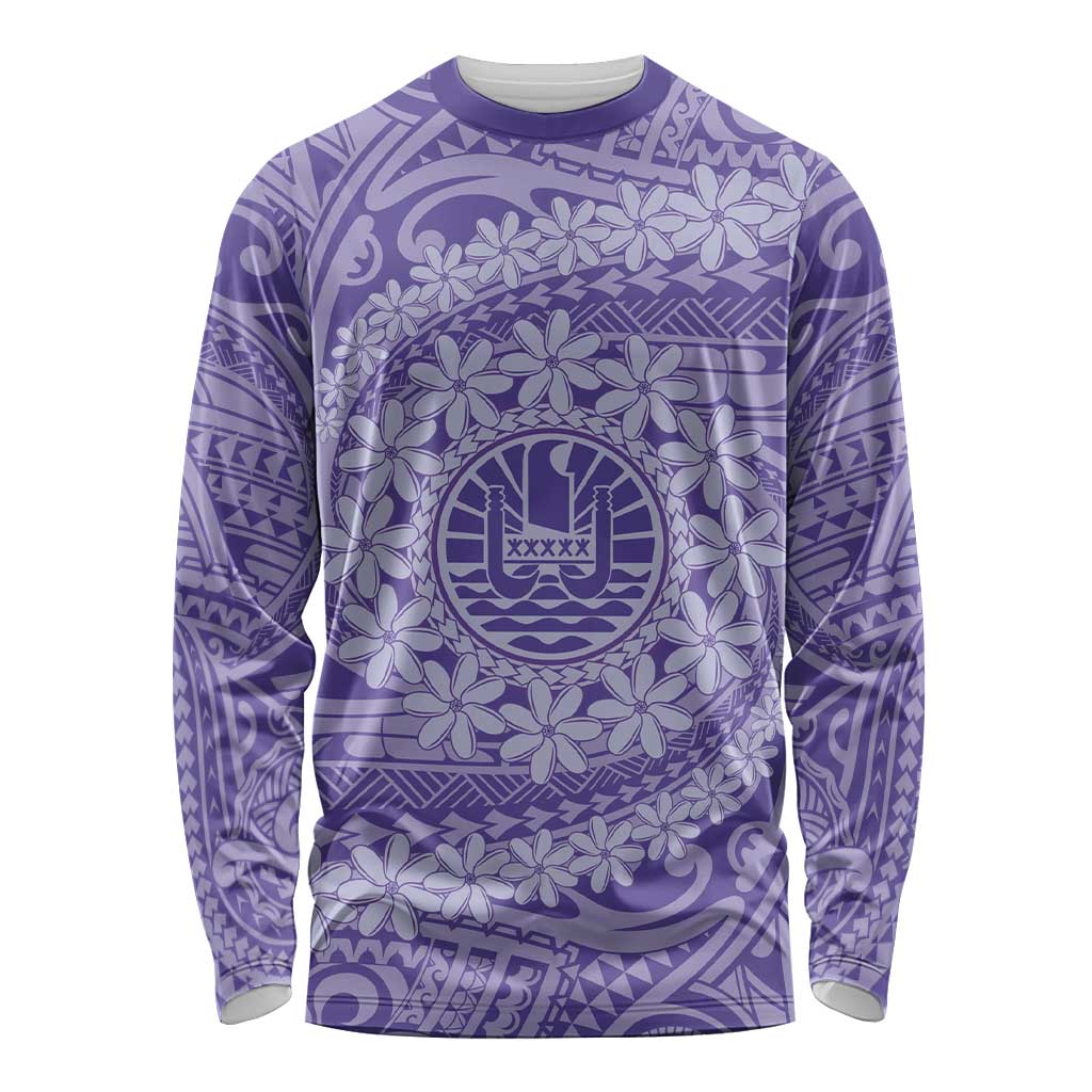 Tahitian Tiare Flower Long Sleeve Shirt Violet Polynesian Pattern LT9 Unisex Violet - Polynesian Pride