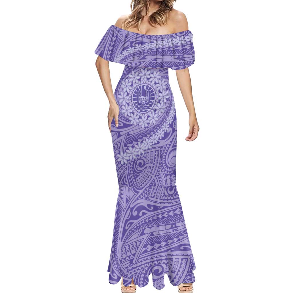 Tahitian Tiare Flower Mermaid Dress Violet Polynesian Pattern LT9 - Polynesian Pride Tahitian Tiare Flower Mermaid Dress Violet Polynesian Pattern LT9 - Polynesian Pride