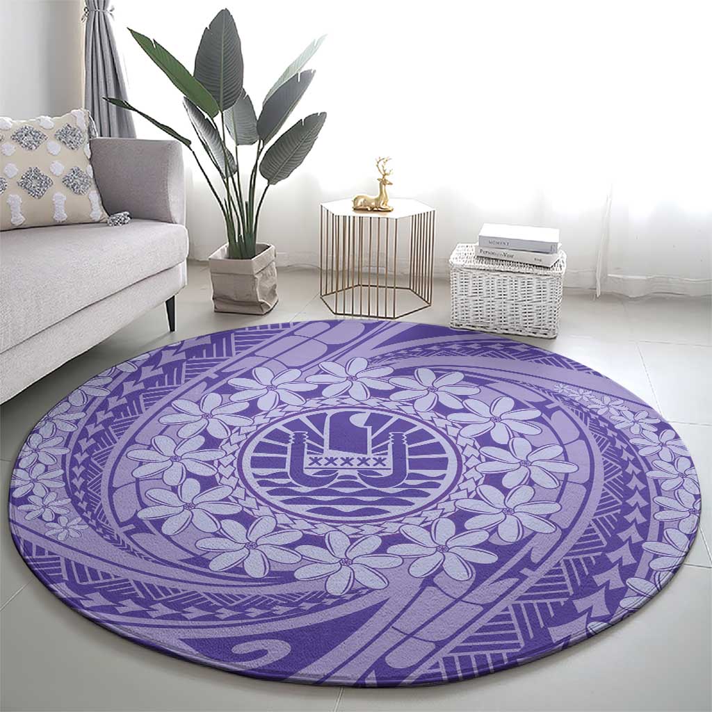 Tahitian Tiare Flower Round Carpet Violet Polynesian Pattern LT9 - Polynesian Pride