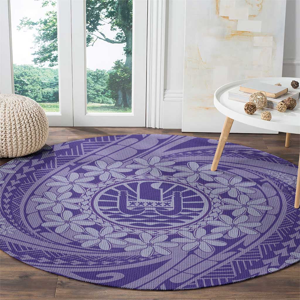 Tahitian Tiare Flower Round Carpet Violet Polynesian Pattern LT9 - Polynesian Pride