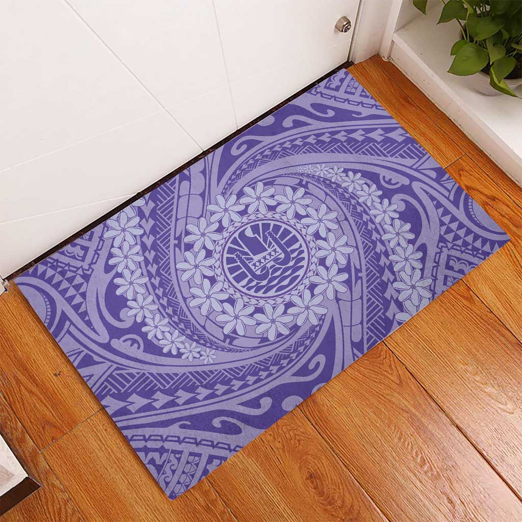 Tahitian Tiare Flower Rubber Doormat Violet Polynesian Pattern