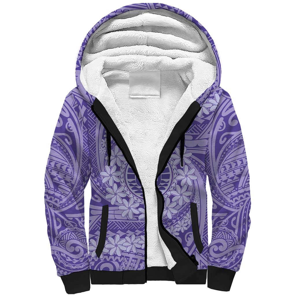 Tahitian Tiare Flower Sherpa Hoodie Violet Polynesian Pattern LT9 Unisex Violet - Polynesian Pride