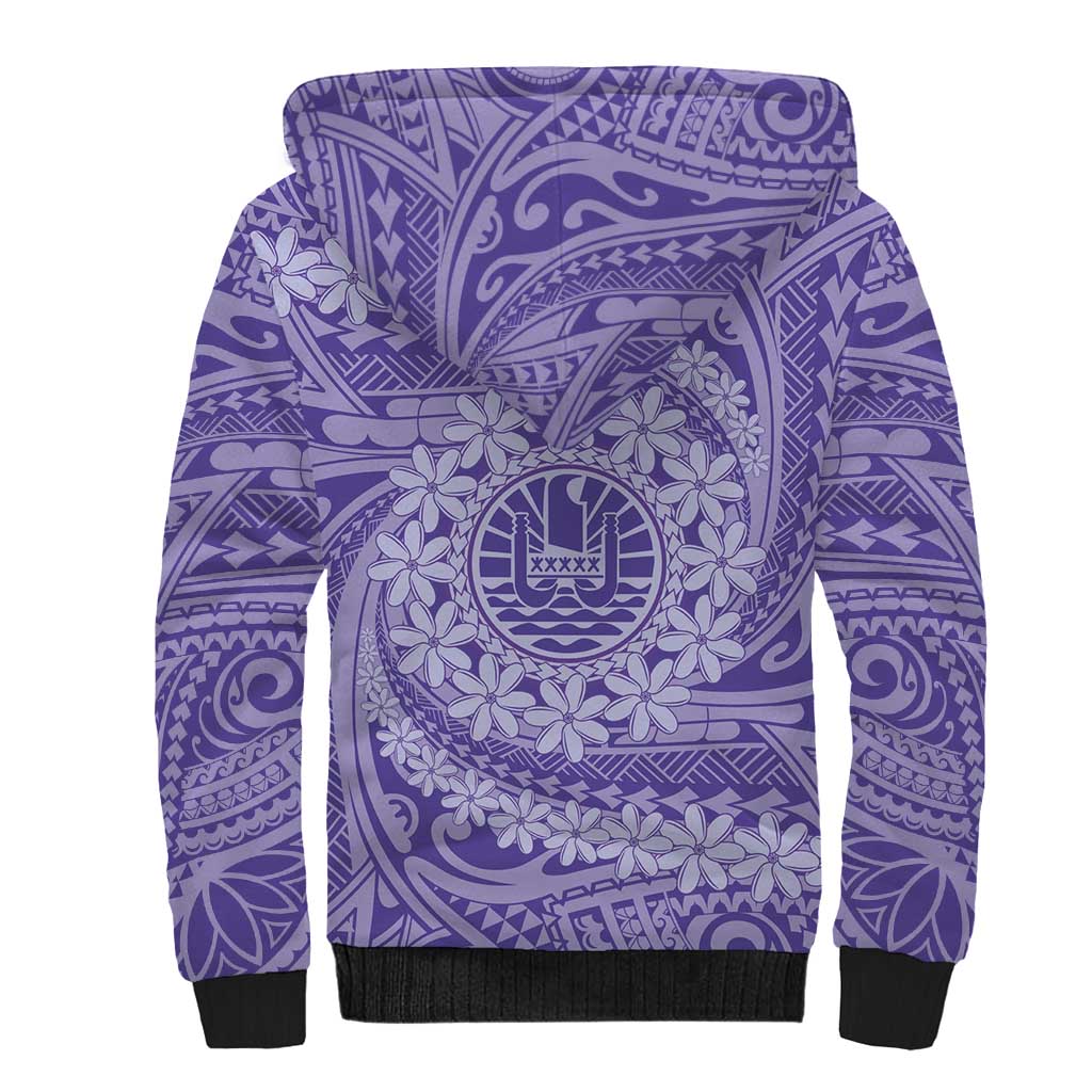 Tahitian Tiare Flower Sherpa Hoodie Violet Polynesian Pattern