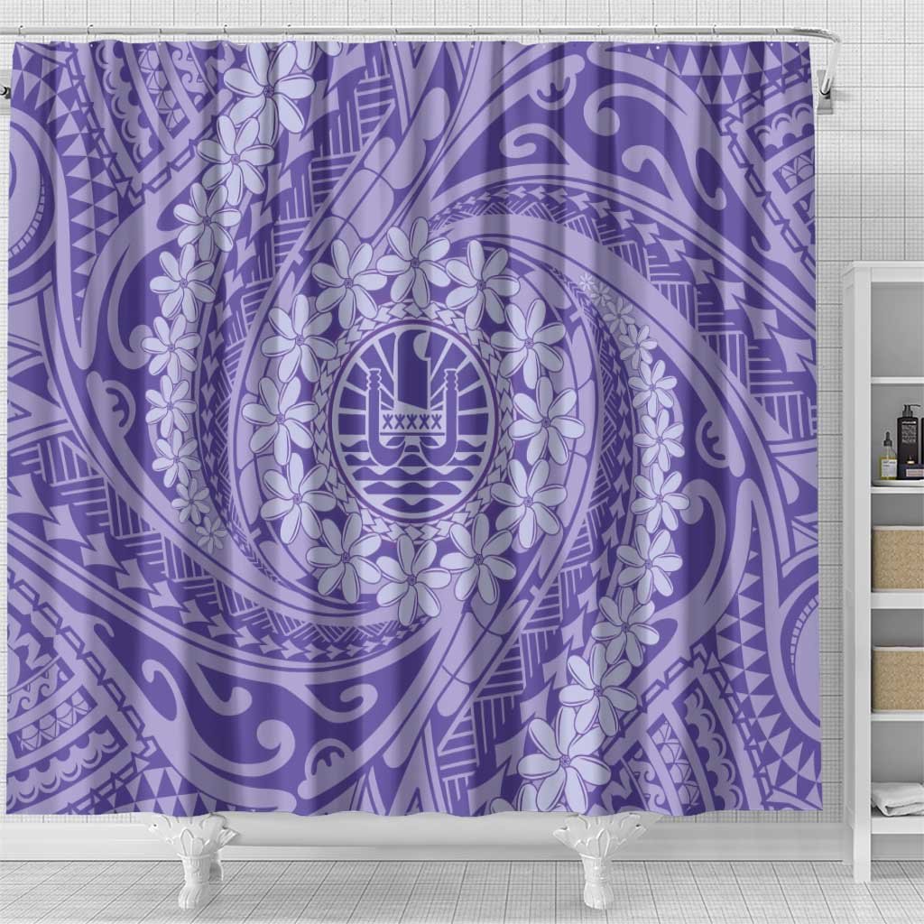 Tahitian Tiare Flower Shower Curtain Violet Polynesian Pattern