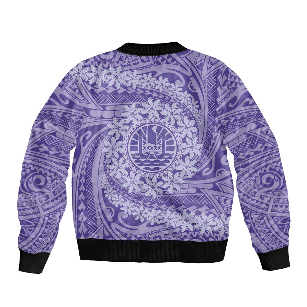Tahitian Tiare Flower Sleeve Zip Bomber Jacket Violet Polynesian Pattern LT9 - Polynesian Pride