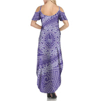 Tahitian Tiare Flower Summer Maxi Dress Violet Polynesian Pattern