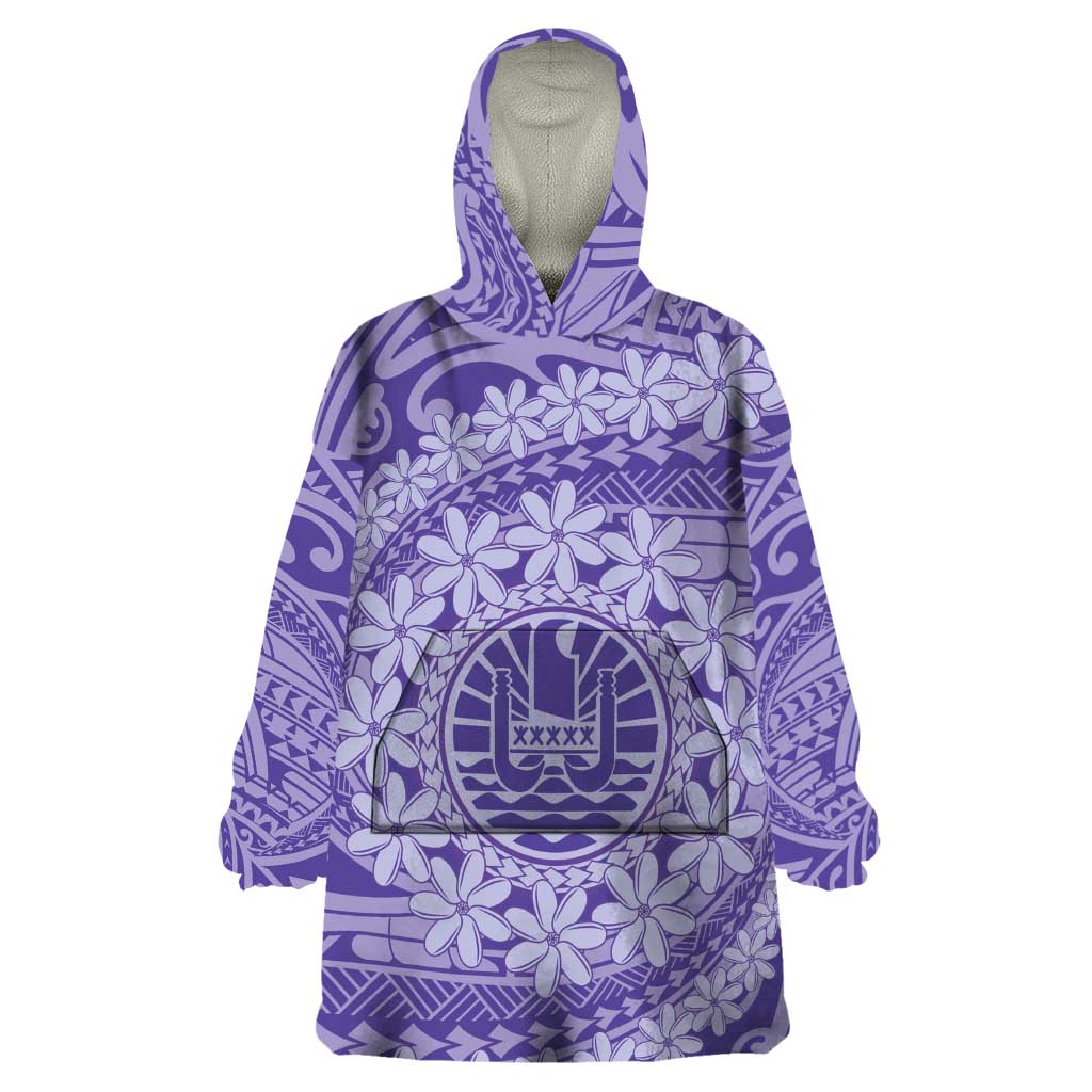 Tahitian Tiare Flower Wearable Blanket Hoodie Violet Polynesian Pattern LT9 One Size Violet - Polynesian Pride