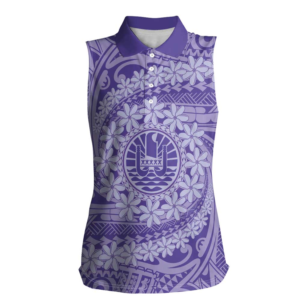 Tahitian Tiare Flower Women Sleeveless Polo Shirt Violet Polynesian Pattern LT9 Female Violet - Polynesian Pride