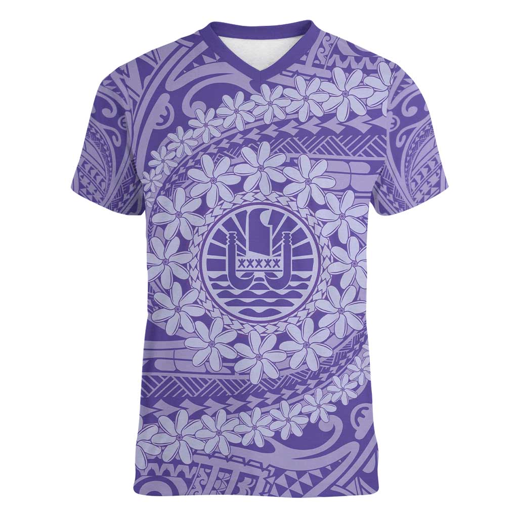 Tahitian Tiare Flower Women V-Neck T-Shirt Violet Polynesian Pattern LT9 Female Violet - Polynesian Pride