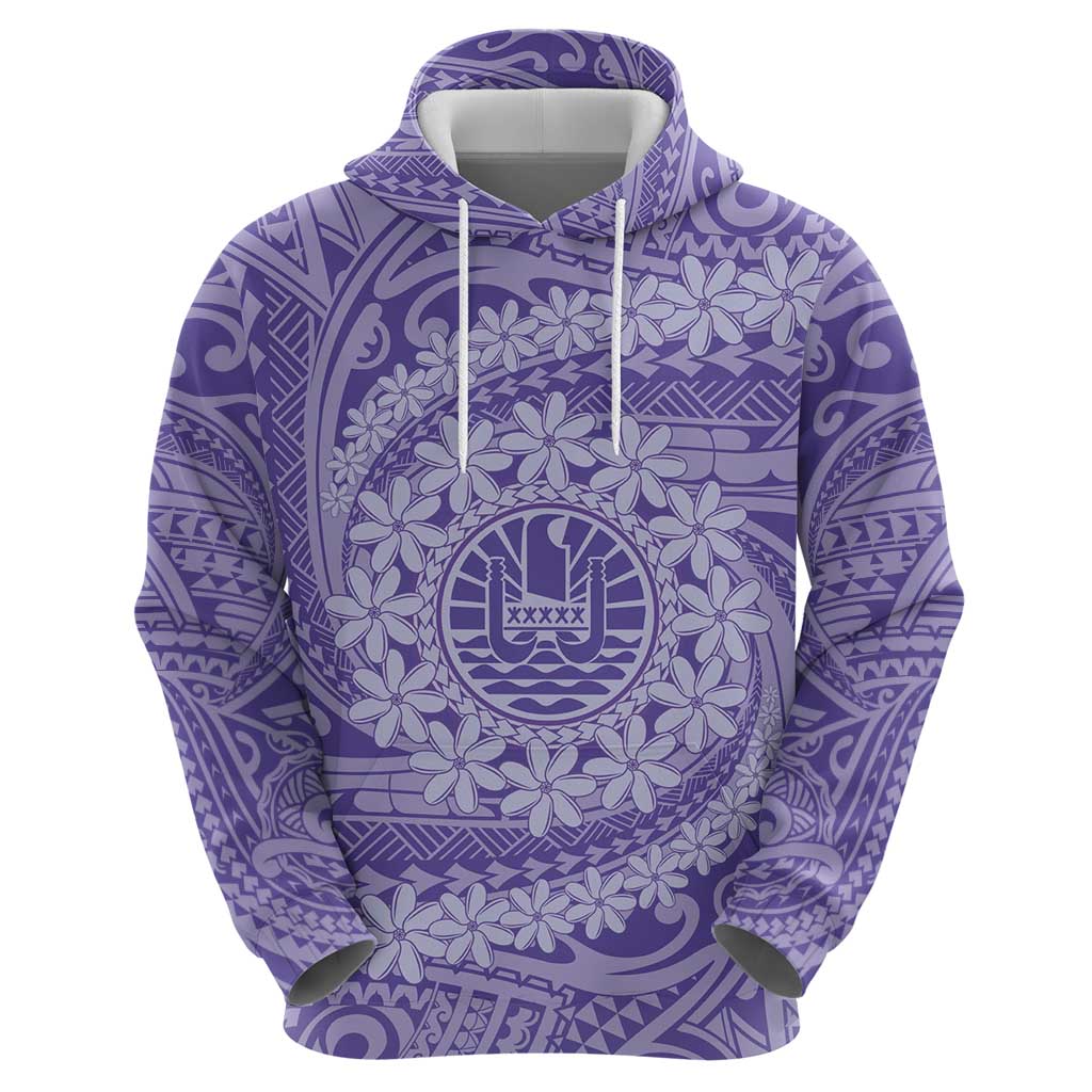Tahitian Tiare Flower Zip Hoodie Violet Polynesian Pattern