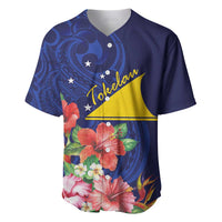 Personalised Tokelau Tropical Hibiscus Baseball Jersey With Polynesian Plumeria Tattoo LT9 Blue - Polynesian Pride