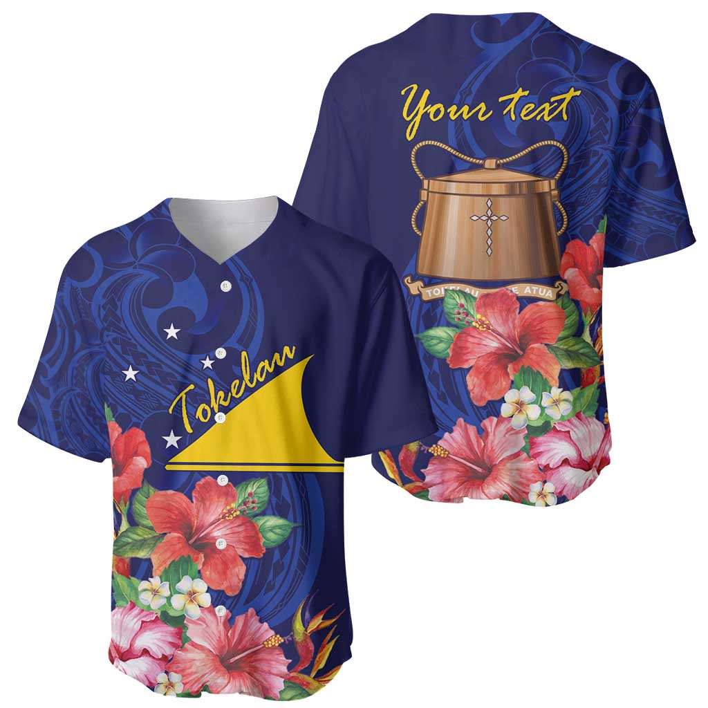 Personalised Tokelau Tropical Hibiscus Baseball Jersey With Polynesian Plumeria Tattoo LT9 - Polynesian Pride