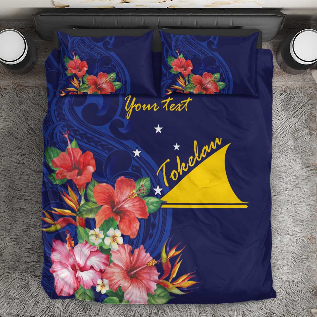 Personalised Tokelau Tropical Hibiscus Bedding Set With Polynesian Plumeria Tattoo LT9 Blue - Polynesian Pride