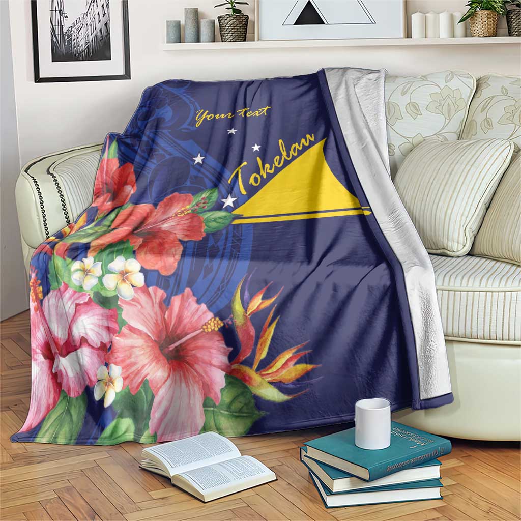 Personalised Tokelau Tropical Hibiscus Blanket With Polynesian Plumeria Tattoo LT9 Blue - Polynesian Pride