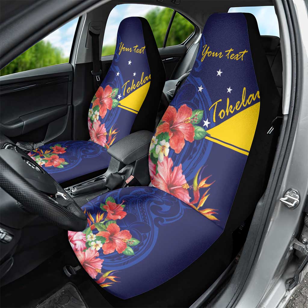 Personalised Tokelau Tropical Hibiscus Car Seat Cover With Polynesian Plumeria Tattoo