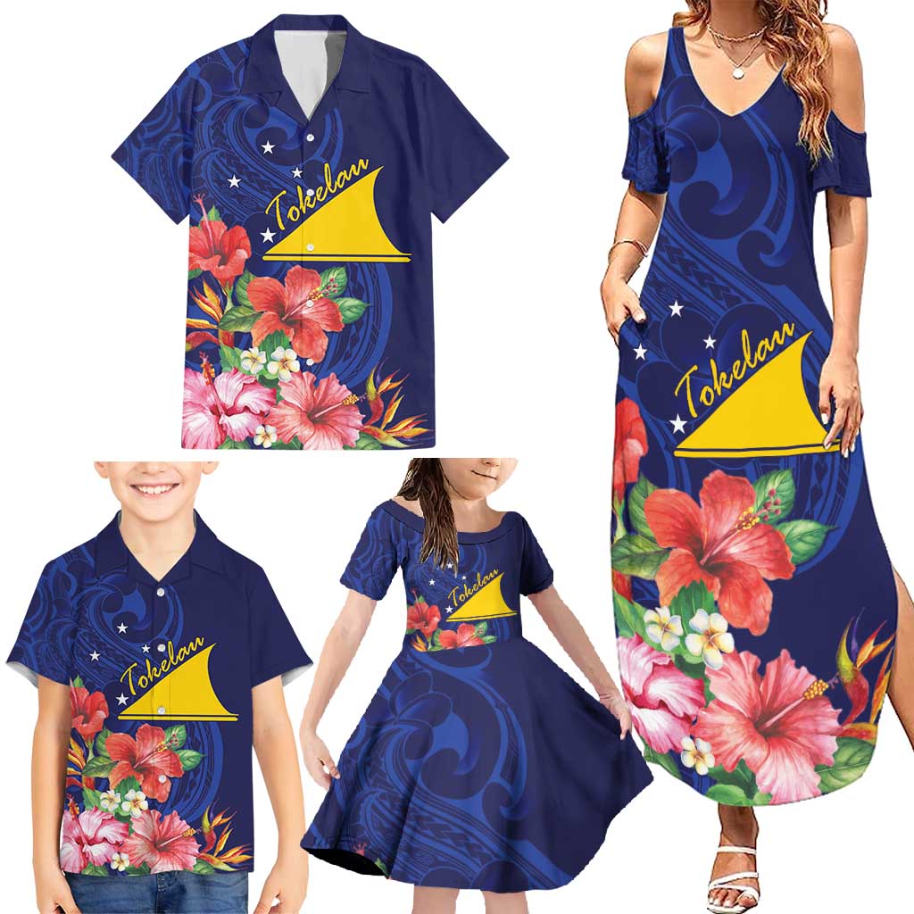Personalised Tokelau Tropical Hibiscus Family Matching Summer Maxi Dress and Hawaiian Shirt With Polynesian Plumeria Tattoo LT9 - Polynesian Pride