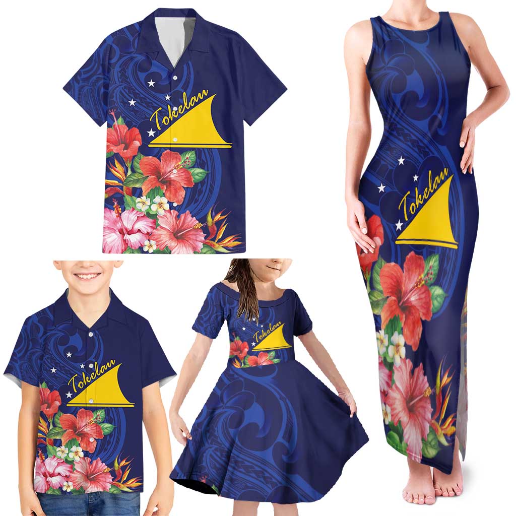 Personalised Tokelau Tropical Hibiscus Family Matching Tank Maxi Dress and Hawaiian Shirt With Polynesian Plumeria Tattoo LT9 - Polynesian Pride