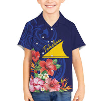 Personalised Tokelau Tropical Hibiscus Family Matching Tank Maxi Dress and Hawaiian Shirt With Polynesian Plumeria Tattoo LT9 Son's Shirt Blue - Polynesian Pride