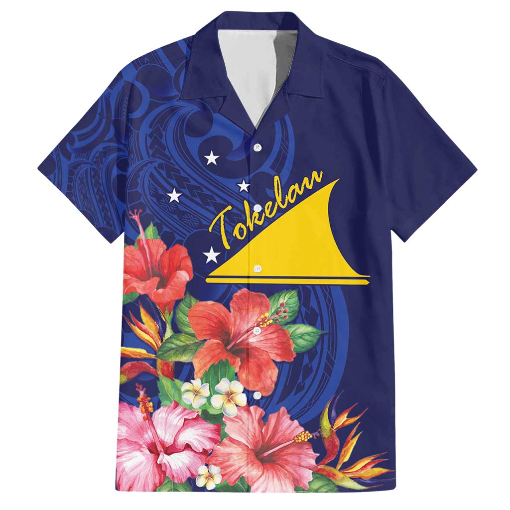Personalised Tokelau Tropical Hibiscus Hawaiian Shirt With Polynesian Plumeria Tattoo LT9 Blue - Polynesian Pride