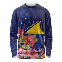 Personalised Tokelau Tropical Hibiscus Long Sleeve Shirt With Polynesian Plumeria Tattoo LT9 Unisex Blue - Polynesian Pride
