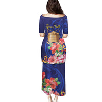 Personalised Tokelau Tropical Hibiscus Puletasi With Polynesian Plumeria Tattoo