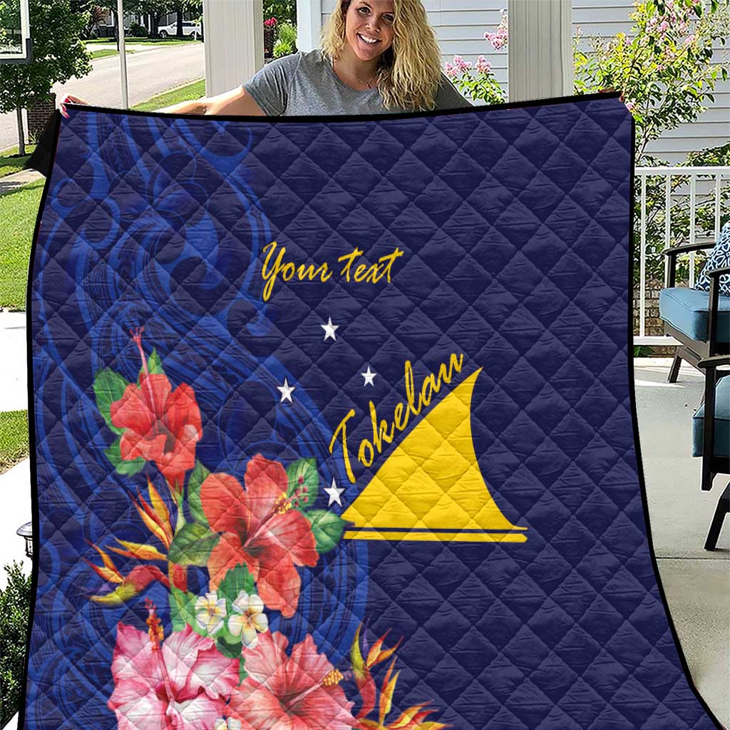 Personalised Tokelau Tropical Hibiscus Quilt With Polynesian Plumeria Tattoo LT9 Blue - Polynesian Pride