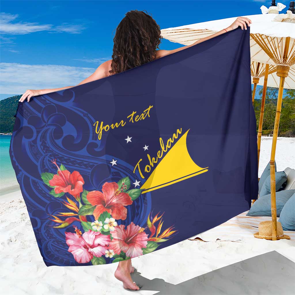 Personalised Tokelau Tropical Hibiscus Sarong With Polynesian Plumeria Tattoo LT9 One Size 44 x 66 inches Blue - Polynesian Pride