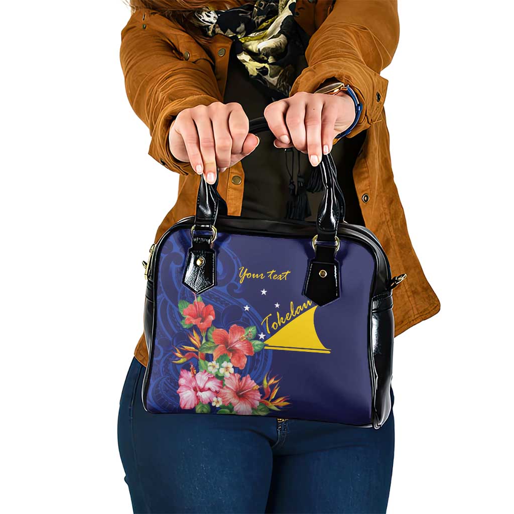 Personalised Tokelau Tropical Hibiscus Shoulder Handbag With Polynesian Plumeria Tattoo LT9 One Size Blue - Polynesian Pride