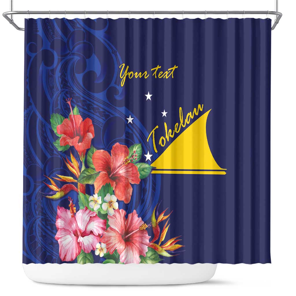 Personalised Tokelau Tropical Hibiscus Shower Curtain With Polynesian Plumeria Tattoo LT9 Blue - Polynesian Pride